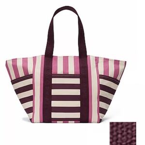 Victoria's Secret Pink cream striped Canvas Large Tote Bag